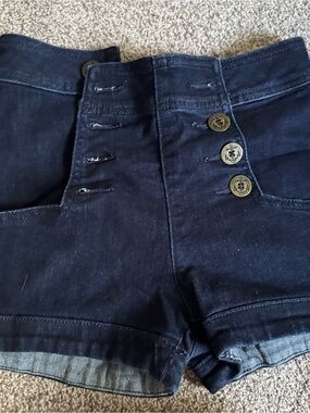 Express Dark Navy High-Rise Button-Front Denim Shorts